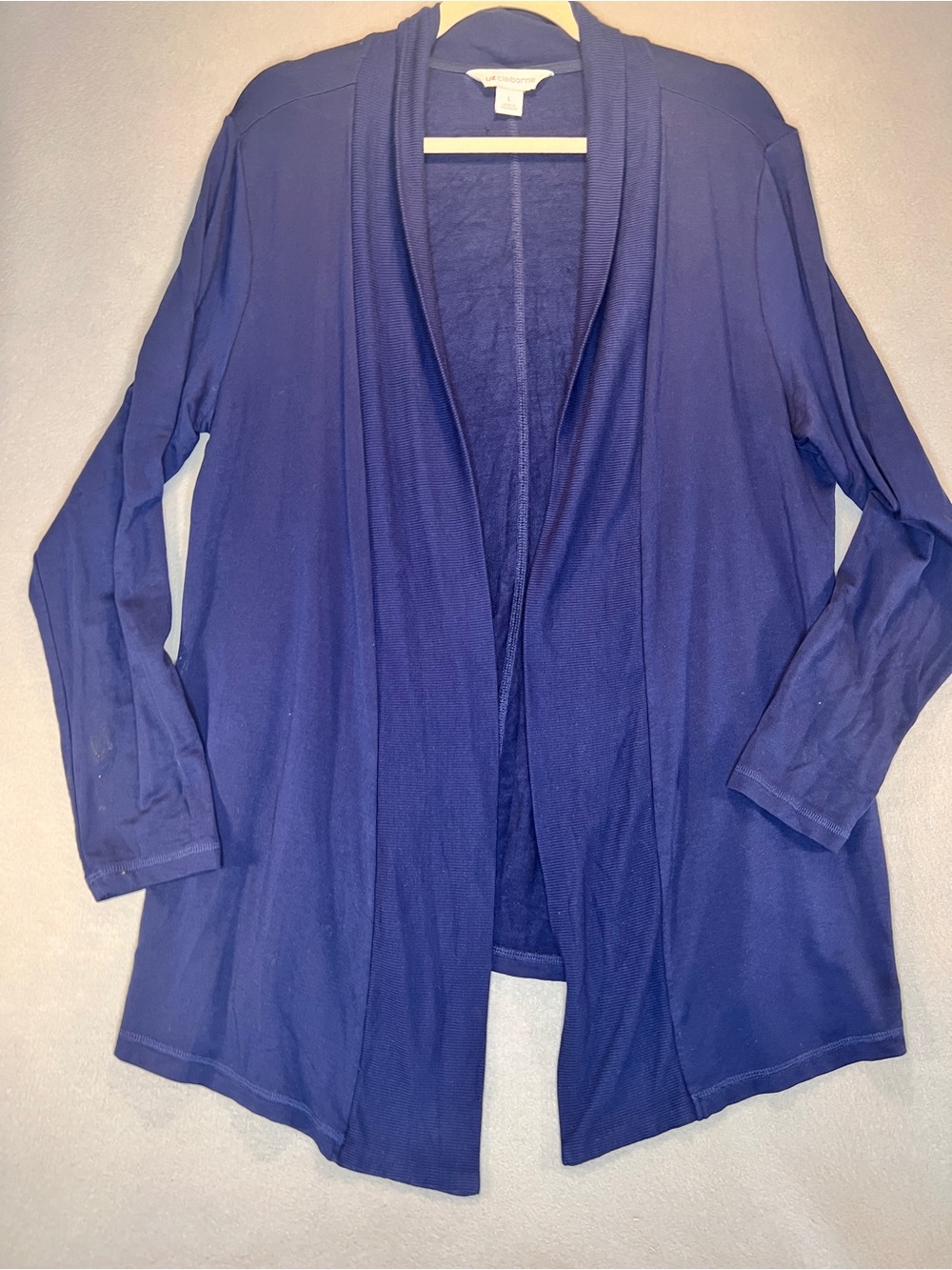 Liz Claiborne Navy Blue Jersey Knit Long Cardigan Large Layering Office Everyday